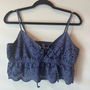 Aerie Blue Lace-up Eyelet Crop Tank/Bralette